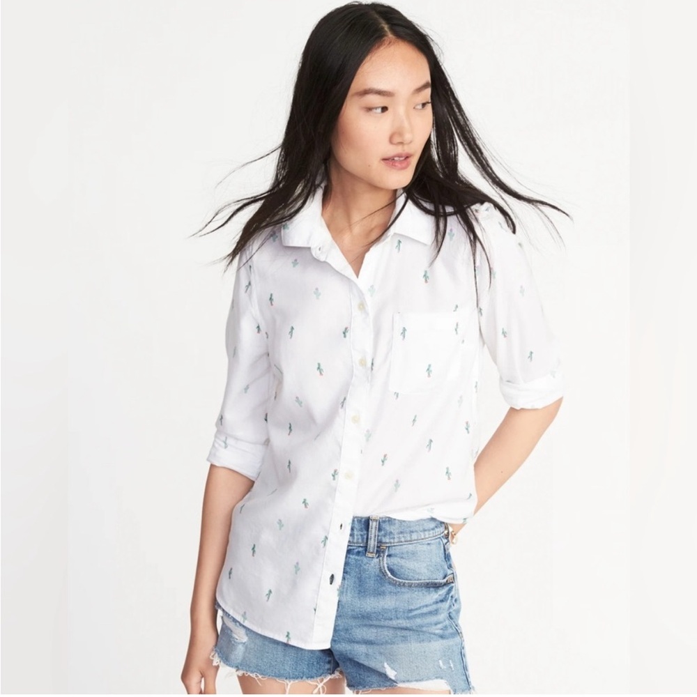 Old Navy White Shirt with Cactus Pattern